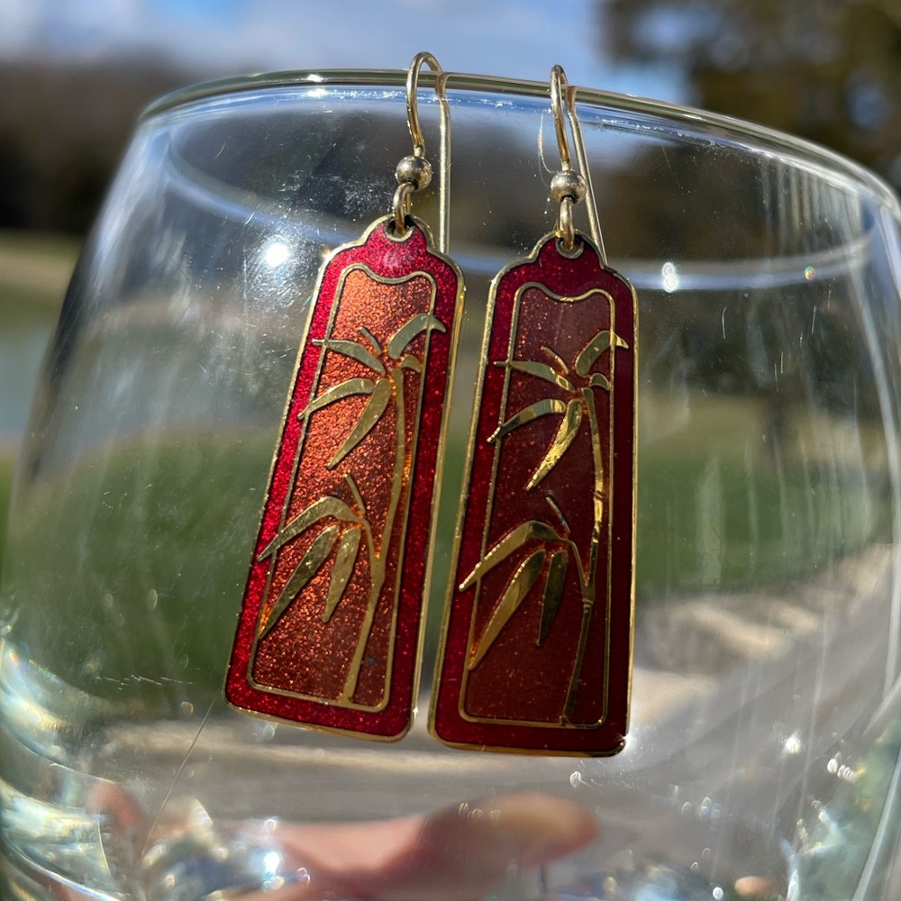 Isle of Skye vintage cloisonné red palm earrings
